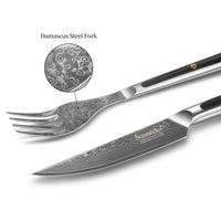 1 x RAW Customer Returns Sunnecko Steak Cutlery Set Steak Knife Set - 4pcs Damascus Steak Cutlery Set for 2 People Damascus Steak Fork Steak Knife Set of 4 Damascus Knives Damascus Forks G10 Steak Cutlery Set - RRP €108.99