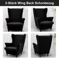 2 x Brand New Qelus Wing Back Slipcover Chair Cover, Plush Chair Covers Armchair Furniture Covers Protector for Living Room Bedroom Decoration Black  - RRP €71.96