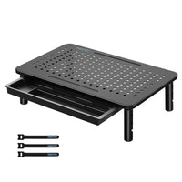 1 x RAW Customer Returns BONTEC monitor stand with drawer, 3 height adjustable monitor stands for desk with mesh platform for monitor, laptop, computer, iMac, printer up to 20 kg, cable ties included - RRP €18.39