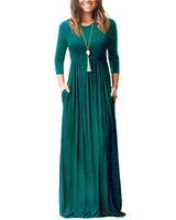 1 x RAW Customer Returns WNEEDU Maxi Dresses for Women 3 4 Sleeve Women s Dress Loose Long Maxi Dress with Pockets Autumn Winter Dress for Women Dresses Dark Green Long Female Maxi Dress Elegant - RRP €28.07