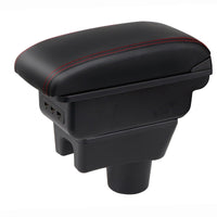 1 x RAW Customer Returns Car armrests for Mirage Attrage Space Star 2014-2018 double layer center console large storage box with 3 USB charging port black with red stitching - RRP €57.17