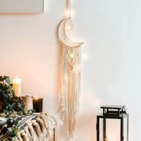 5 x RAW Customer Returns Koytoy Macrame Wall Hanging Moon Dream Catcher with LED Light Handmade Woven Dreamcatcher Boho, House Decoration Chic Home Decor Gifts Apartment Room Decoration for Eid Mubarak Ramadan - RRP €50.35