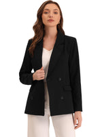 1 x RAW Customer Returns Allegra K Women s Long Sleeve V Neck Lapel Collar Double Breasted Checked Party Blazer Jacket Black M - RRP €68.99