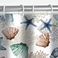 8 x Brand New AIBIIN 180x180cm Under the Sea Theme Shower Curtain Set Marine Starfish Shell Coral Sea Waterproof Bath Curtain with 12 Hooks Modern Home Bathtub Fabric Decoration - RRP €153.6