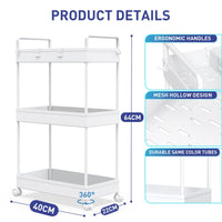 1 x RAW Customer Returns Ronlap 3 Tier Kitchen Trolley, Serving Trolley with Hanging Cup, Separator, Hook, Shelf on Wheels for Kitchen, Bedroom, Office, White - RRP €27.96