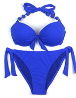 1 x RAW Customer Returns EONAR Women s Side Tied Bikini Sets Detachable Swimwear Push up Bikini Top with Halter Straps XL, Blue  - RRP €31.26