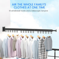 1 x RAW Customer Returns Retractable clothes rack, clothes rail, foldable wall mounting, clothes rack with towel holder, clothes hook, strong load capacity for balcony, bedroom, three fold section a  - RRP €36.29