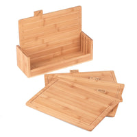 1 x RAW Customer Returns Cutting board 4 pieces set with storage stand Kitchen board made of bamboo Bamboo boards set for meat, vegetables, cheese, fish - RRP €25.21