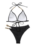 1 x RAW Customer Returns GORGLITTER Bikini with Underwire Women s Halterneck Bikini Set Triangle Bikini with Chain Cut Out Bikini Sexy Swimwear Two-Piece Swimsuit Black M - RRP €35.28