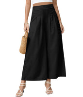 1 x RAW Customer Returns Niwicee Women s Linen Pants Summer High Waist Elastic Casual Wide Leg Pants Flowy Beach Boho Lounge Pants with Pockets 9 10 Length Black, L  - RRP €25.56