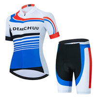 1 x RAW Customer Returns La Dearchuu Women s Cycling Jersey Set, Short Sleeve Cycling Jersey with 3 1 Back Pockets and 3D Padded Cycling Shorts Set Breathable Quick Drying for Cycling MTB Jogging - RRP €33.26