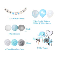 1 x RAW Customer Returns Baby shower decoration boy - It s A Boy garland, elephant cake topper blue and gray, confetti balloons, flower pom poms for baptism, birthday, baby shower - RRP €15.69