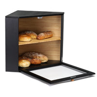 1 x RAW Customer Returns Leader Accessories Bamboo Bread Bin 2 Tier Bread Container for Corner Food Safe Bread Storage Easy to Clean 32x32x34cm Black - RRP €44.36