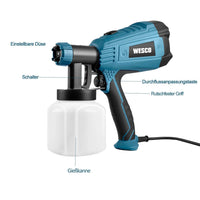 1 x RAW Customer Returns WESCO 500W electric paint spray gun, HVLP paint sprayer with 3 nozzles 1.5 1.8 2.0mm, paint spray system with adjustable air and paint flow, glazes and paint quantity regulation, 800ml container - RRP €40.33