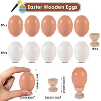 11 x Brand New AhfuLife Easter Egg Wooden Eggs, 10 Pieces Wooden Easter Eggs with 1 Piece Wooden Egg Cup, Easter Fake Eggs White Brown for Easter Decoration Children Easter DIY Painting Crafts - RRP €126.83