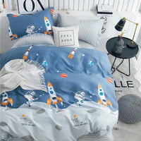 1 x RAW Customer Returns Children s bed linen 135x200 bed linen for children boys with astronaut and rocket pattern 100 cotton 80x80cm pillowcase with zipper 2 pieces blue - RRP €30.24