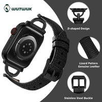 1 x RAW Customer Returns wutwuk Leather Strap Compatible with Apple Watch 45mm 44mm 49mm 42mm Leather with Lizard Pattern Slim Bracelet for Apple Watch Series Ultra 9 8 7 6 5 4 3 2 1 SE Women Black - RRP €26.99