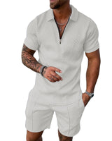 1 x RAW Customer Returns Hoefirm Men s Tracksuit Polo Short Sleeve Suit Set Zipper Jogger Gym Top Casual Running Sport Sweat Activewear 2 Piece Suit Pants, White, XL - RRP €38.98