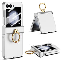 1 x RAW Customer Returns Miimall Case Compatible with Samsung Galaxy Z Flip 5 Case with Ring Screen Protector, Ultra Thin Robust PC Flip 5 Phone Case with Stand Shockproof Hinge Protection Case for Samsung Flip 5 -Silver - RRP €19.14