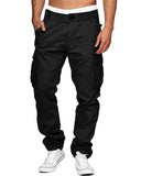 1 x RAW Customer Returns LVCBL men s cotton cargo pants with 6 pockets including belt outdoor pants black L - RRP €32.24