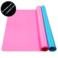 1 x RAW Customer Returns Pack of 2 silicone mats 50 x 40 cm, SOSMAR silicone mat, painting and craft mat, large for children, painting, epoxy resin crafts, play dough accessories and kitchen worktop, non-slip and washable blue pink  - RRP €13.1