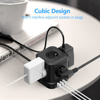 1 x RAW Customer Returns Cube Power Strip Plug with USB, JSVER Cube Power Strip 5 Outlets with 4 USB Ports 5V 3.4A 17W Electrical Extension Cable for Home, Office and TravelCable 2 m Black - RRP €23.18