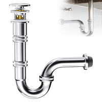 1 x RAW Customer Returns Universal siphon bathroom washbasin pop up drain fitting washbasin with overflow for all standard 1 1 4 stainless steel rustproof siphon drain pipe tubular siphon, stainless steel chrome - RRP €25.2