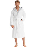 1 x RAW Customer Returns Morgenstern bathrobe for men made of cotton with hood in white with gray bath coat ankle-length men s bathrobe velor size L - RRP €60.46