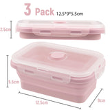 1 x RAW Customer Returns OITUGG Foldable Lunch Box 3 Pack - 350ml Silicone Foldable Lunch Box with Lid, Designed 4 Snap-In Buckles, BPA-Free, Easy to Clean, Microwave Safe, Dishwasher Safe, Pink - RRP €11.78