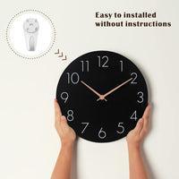 1 x RAW Customer Returns Plumeet 30 cm Wooden Wall Clock Frameless Wall Clock with Silent Quartz Movement - Modern Minimalist Style Clock Decoration Living Room Bedroom Kitchen - Battery Operated Black  - RRP €21.17