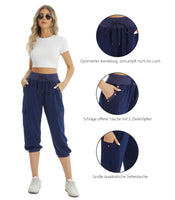 1 x RAW Customer Returns Fuinloth Women s Summer Pirate Pants 3 4 Wide Pirate Pants Comfortable Capri Sports Pants with 4 Pockets Blue L 40-42 - RRP €30.2