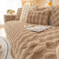 1 x RAW Customer Returns Soft Plush Sofa Cover Washable - New Non-Slip Sofa Cover 1 2 3 4 Seater Couch Cover for Sectional Sofa, Fluffy Faux Fur Sofa Seat Cushion Cover L Shape Furniture Protector Light Coffee, 90x90  - RRP €29.4