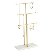 1 x RAW Customer Returns JAZUIHA jewelry stand gold, T-shaped necklace stand, 3-tier jewelry holder, necklace storage height 44cm, jewelry tree with jewelry tray for rings, bracelets, watches and accessories - RRP €27.02