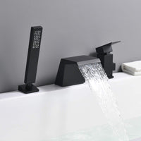 1 x RAW Customer Returns LIWEIKE 3 Hole Bathtub Faucet, Waterfall Bathtub Faucet Matt Black Roman Bathtub Faucet with Hand Shower - RRP €171.38