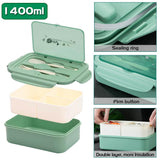 1 x RAW Customer Returns Haoh Lunchbox Kit, 1400 ml lunch box with compartments lunch bag cereal cup, leak-proof bento box with fork and spoon, snack box light green  - RRP €22.69