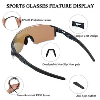 1 x RAW Customer Returns Eninedeuisou Sunglasses Cycling Glasses for Men Women UV 400 Protection Safety Glasses MTB Sports Glasses for Outdoor Sports Cycling Driving Running Golf Baseball Black Gold  - RRP €27.99