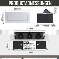 1 x RAW Customer Returns Aluminum retractable built-in socket, 3500W 16A 230V, 3-way table top recessed socket worktop, table socket multiple socket power strip with 1.8M cable, non-flammable from 750 C - RRP €42.35