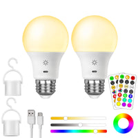 1 x RAW Customer Returns USB Rechargeable Battery Light Bulb With Remote Control, E27 Smart Color Changing Colored RGB Light Bulbs, 9 3 Color Temperature, 8W LED Dimmable Touch Control Battery Lamp With Timing Function, 2600mAh, 2 Pack - RRP €29.99