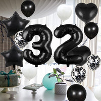 4 x Brand New 32nd Birthday Balloon Decoration Black 32 Balloons Party Supplies Number 32 Foil Mylar Balloons Latex Balloon Gifts for Girls Boys Women Men - RRP €39.96