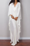 1 x RAW Customer Returns YouKD Women s Long Maxi Dress Bohemian Caftan Beach Dress Cover Up Swimsuit One Size Comfortable Wear A White One Size - RRP €27.53