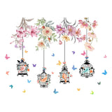 1 x Brand New SUPERDANT Colorful Hanging Flowers Wall Decal Bird Cages Butterfly Wall Stickers Plants Wall Stickers Creativity Wall Decals Birds Wall Theme Kitchen Living Room - RRP €22.8