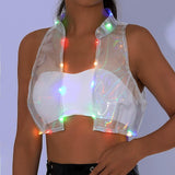 1 x RAW Customer Returns Ushiny Luminous Vest Transparent Crop Top LED Rave Costume Stand Collar Sleeveless Tank Top for Women and Girls as3, Alpha, m, Regular, Regular, Clear  - RRP €23.99