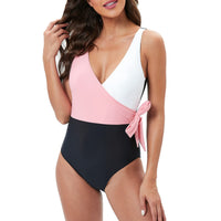 1 x RAW Customer Returns YNIQUE Women s Swimsuit Tummy Control Color Block Knotted One-Piece Swimwear V Neck One-Piece Swimsuits Push Up Swimsuit - RRP €24.7