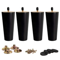 1 x RAW Customer Returns 20cm Wooden Table Legs, La Vane Pack of 4 Black Solid Wood Conical Replacement Furniture Feet Furniture Legs with Pre-Drilled M8 5 16 Bolts Mounting Plates Screws for Sofa Bed Cabinet Couch Ottoman - RRP €25.2