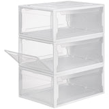 1 x RAW Customer Returns Yorbay shoe box, set of 3, stackable shoe organizer, plastic box with transparent door, reusable shoe storage, 37 x 26 x 16 cm, for shoes up to size 48, white - RRP €36.38