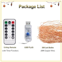 1 x RAW Customer Returns LED String Lights, SIMSPEAR Outdoor Fairy USB 300 LEDs USB Powered Decorative Garden Lights, Warm White Copper Wire Indoor Outdoor Lights for Wedding, Christmas, Party Decorations 99ft 30m  - RRP €14.0