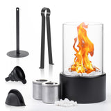 1 x RAW Customer Returns Table fireplace Table fire set for indoor and outdoor Bio ethanol fireplace with white decorative stones and 2 combustion chambers for infinite burning time Bioethanol table fireplace Balcony decoration - RRP €36.29