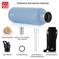 1 x RAW Customer Returns Blumtal Thermos bottle 1L - double-walled stainless steel drinking bottle 1L - insulated bottle 1L BPA free - stainless steel drinking bottle 1L - tea bottle - thermo drinking bottle - sports bottle 1000ml - Grey Blue - RRP €23.18