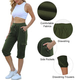 1 x RAW Customer Returns TOMEEK Capri Pants Women s Jogging Pants 3 4 Sports Pants Summer Casual Pants Sweatpants Shorts Solid Color Baggy Drawstring Waist Yoga Pants Training Pants with Side Pockets Green, XL  - RRP €25.98