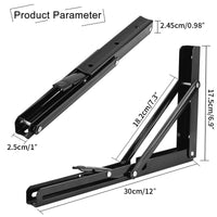 1 x RAW Customer Returns YUMORE Folding Bracket Heavy Duty 300mm Shelf Support Foldable Black - 2 Pieces Metal Folding Brackets Wall Table Holder Folding Shelf Brackets for DIY Folding Table Benches Shelves Space Saving, Max Load 330lbs - RRP €25.2